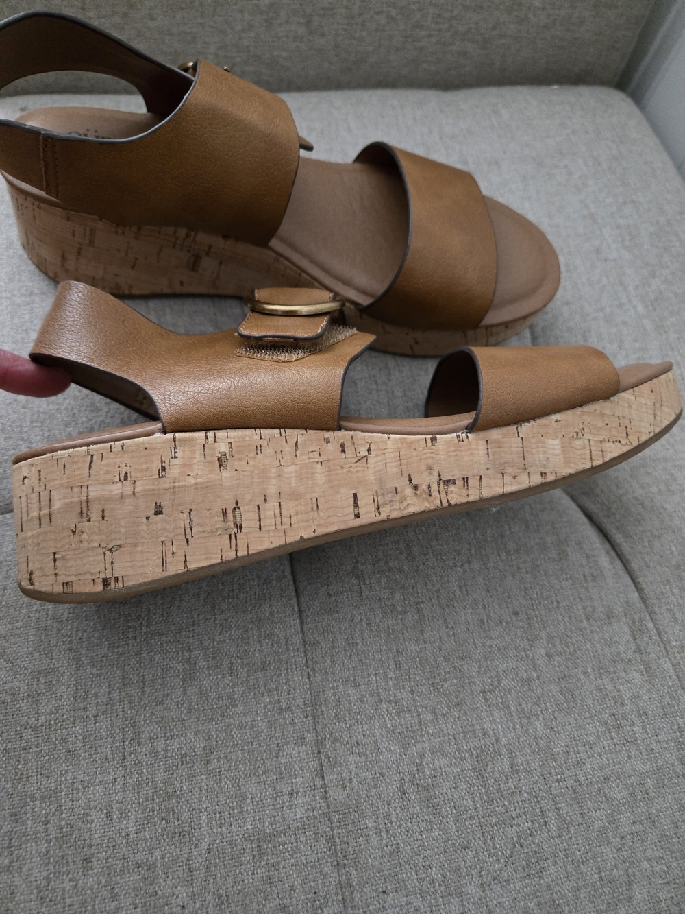 Comfort Cork Wedge Sandals in Tan with Decorative Buckle - Picture 5 of 9